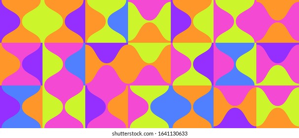 Simple geometric abstract vector pattern with simple shape and bright neon colors. Geometric graphics composition, best use in web design, business card, invitation, poster, textile print, background.