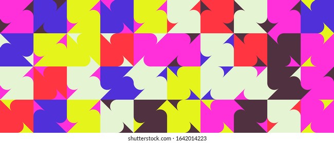 Simple geometric abstract vector pattern with simple shape and bright neon colors. Geometric graphics composition, best use in web design, business card, invitation, poster, textile print, background.