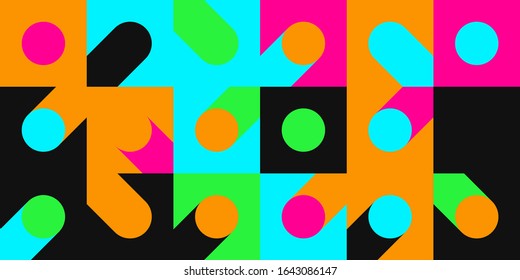 Simple geometric abstract vector pattern with simple shape and bright neon colors. Geometric graphics composition, best use in web design, business card, invitation, poster, textile print, background.