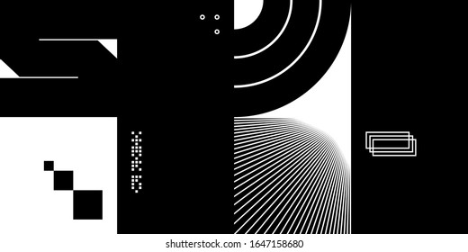 Simple geometric abstract vector pattern with black and white shapes. Geometric graphics composition, best use in web design, business card, invitation, poster, textile print, background.