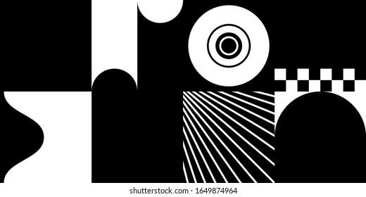 Simple geometric abstract vector pattern with black and white shapes. Geometric graphics composition, best use in web design, business card, invitation, poster, textile print, background.