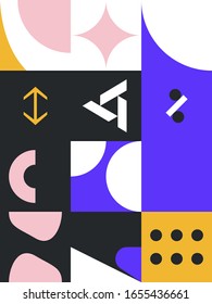 Simple geometric abstract vector pattern with simple shape and bright neon colors. Geometric graphics composition, best use in web design, business card, invitation, poster, textile print, background.