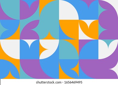 Einfache geometrische abstrakte Vektorillustration mit einfachen Formen und leuchtenden Neonfarben. Geometrische Grafikkomposition, beste Verwendung im Web-Design, Visitenkarte, Einladung, Poster, Stoffdruck, Hintergrund.