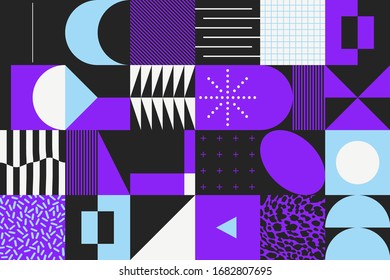 Simple geometric abstract vector pattern with simple shape and bright neon colors. Geometric graphics composition, best use in web design, business card, invitation, poster, textile print, background.