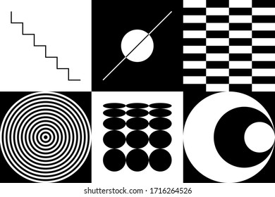Simple geometric abstract vector pattern with black and white shapes. Geometric graphics composition, best use in web design, business card, invitation, poster, textile print, background.