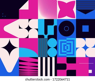 Simple geometric abstract vector pattern with simple shape and bright neon colors. Geometric graphics composition 