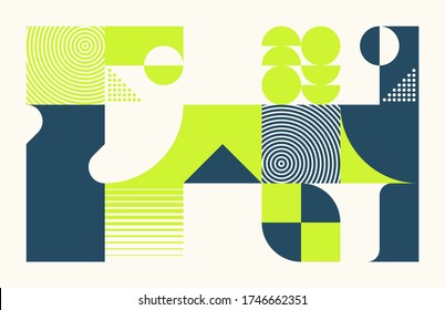 Simple geometric abstract vector pattern with simple shape and bright neon colors. Geometric graphics composition, best use in web design, business card, invitation, poster, textile print, background.