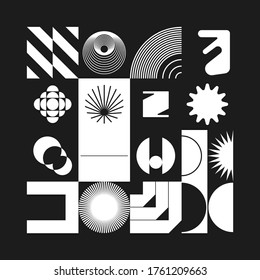 Simple geometric abstract vector pattern with black and white shapes. Geometric graphics composition, best use in web design, business card, invitation, poster, textile print, background.