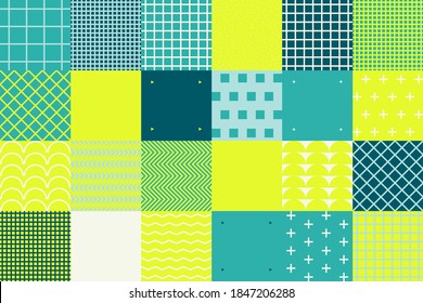 Simple geometric abstract vector pattern with simple shape and bright neon colors. Geometric graphics composition, best use in web design, business card, invitation, poster, textile print, background.