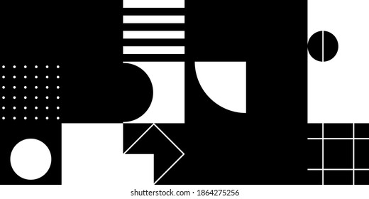Simple geometric abstract vector pattern with black and white shapes. Geometric graphics composition, best use in web design, business card, invitation, poster, textile print, background.