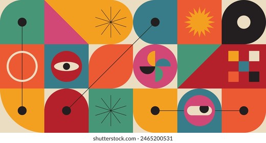 Simple geometric abstract vector pattern. Swiss Design Shapes. Bauhaus Decorative Background.