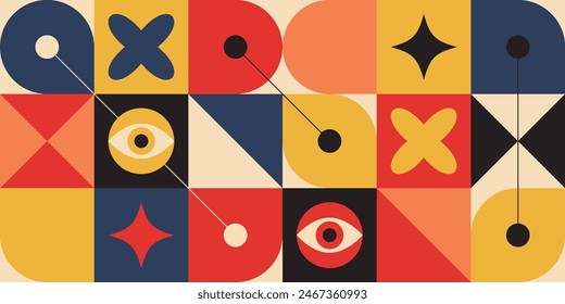 Simple geometric abstract vector pattern. Swiss Design Shapes. Bauhaus Decorative Background.