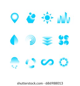 Simple geometric abstract vector shapes with gradients and motion effect for logo design. Blue effect modern shape logo illustration