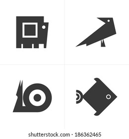 Simple geometric animals. Vector icons set. Logo template.