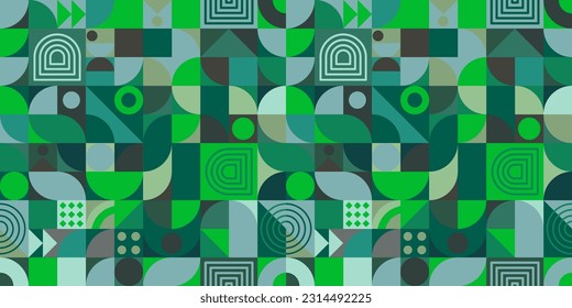 A simple geometric art poster with a simple shape and figure in shades of green. Abstract vector template design in scandinavian style. ESP 10.