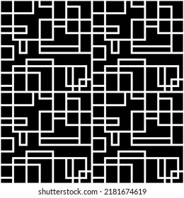 Simple geometric background with intersecting squares and rectangles. Minimalistic black and white design. Seamless vector pattern for paper, textile.