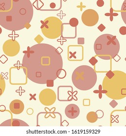 Simple geometric background. Seamless pattern. Squares and circles in pastel shades. Calm colors, rounded corners.