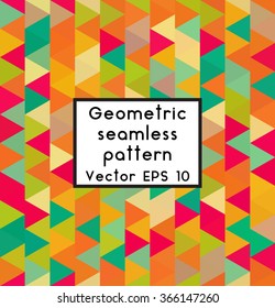 Simple geometric background. Geometric seamless pattern of diamonds and cubes. Abstract image with vibrant colors. Suitable for animation, printing, fabrics, textiles, and web. Triangles design. 