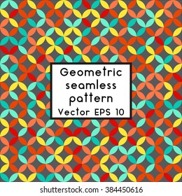 Simple geometric background. Geometric seamless pattern of diamonds and rounds. Abstract image with vibrant colors. Suitable for animation, printing, fabrics, textiles, and web