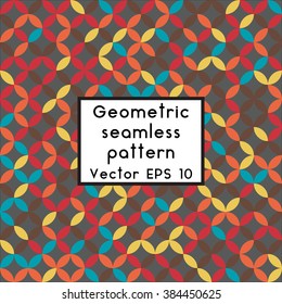 Simple geometric background. Geometric seamless pattern of diamonds and rounds. Abstract image with vibrant colors. Suitable for animation, printing, fabrics, textiles, and web