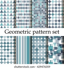 Simple geometric background set. Geometric seamless pattern of geometric shapes. Abstract image with vibrant colors. Suitable for animation, printing, fabrics, textiles, and web