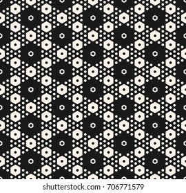 Simple geometric background texture with different hexagons in hexagonal grid. Abstract modern seamless pattern. Perforated surface, repeat tiles. Design for decor, fabric, covers, printing, embossing