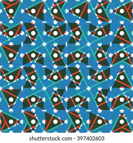 Simple geometric background with triangles of red, blue and black. Seamless pattern in flat style. Vector illustrations. ethnic background. Can be used as backdrop