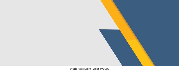 Simple geometric banner. Dynamic blue shapes composition with orange lines. Vector abstract background texture design, bright poster, banner