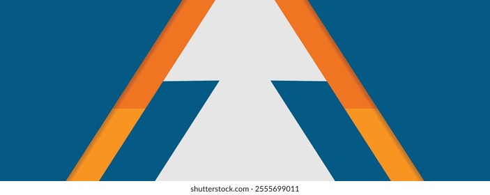 Simple geometric banner. Dynamic blue shapes composition with orange lines. Vector abstract background texture design, bright poster, banner