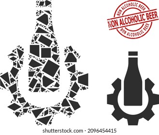 Simple geometric beer industry mosaic and Non Alcoholic Beer dirty stamp imitation. Red stamp has Non Alcoholic Beer caption inside circle and lines template.