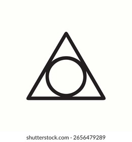 Simple geometric black figure of a triangle with a circle inside it against a plain background clean and modern perfect for graphic design.