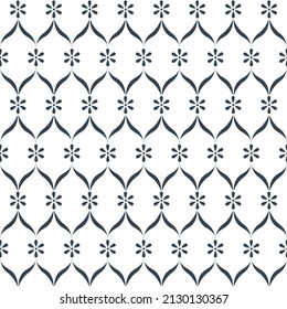 Simple geometric black floral pattern on white background.