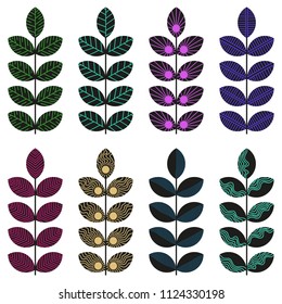 simple geometric black herbs with colorful doodle texture
