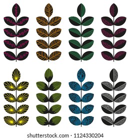 simple geometric black herbs with colorful doodle texture