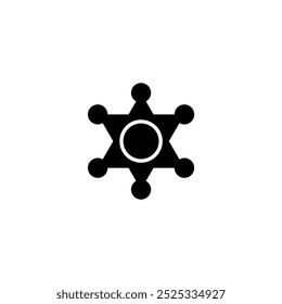 Un simple icono geométrico en blanco y negro que representa una insignia estilizada de los sheriffs o un símbolo de estrella, que transmite autoridad, aplicación de la ley y seguridad. Icono del Vector para el diseño del Sitio web, logotipo, App, UI