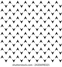 Simple geometric black and white seamless pattern. Black triangles, arrows, chevrones on white background