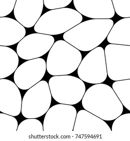 Simple geometric black and white seamless circular and pentagons pattern from the thin lines and nodes.