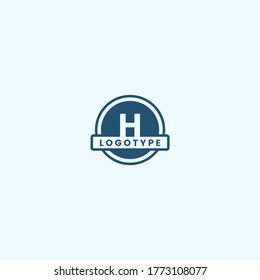 simple geometric blue circle H logotype design concept