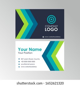 Simple geometric blue and green business card design, professional name card template vector