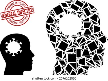 Simple geometric brain infection mosaic and VENEREAL INFECTION grunge seal. Red seal has Venereal Infection title inside circle and lines template.