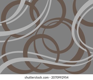 Simple geometric brown and gray background with circles and waves. Vector abstract pattern