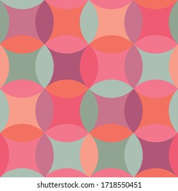 Simple geometric circles seamless pattern for background, fabric, textile, wrap, surface, web and print design. Pink and green hues geometry repeatable motif. 
