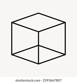 Simple geometric cube outline. Black cube on white background. Minimalist cube design. Cube illustration for geometric art. Basic shape. Vector illustration.