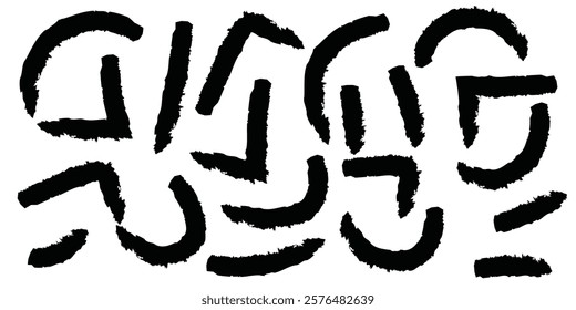 Simple geometric curved and straight lines collection. Bold brush drawn geometric shapes, funky strokes. Hand drawn curves, arches and triangle shapes. Rough grunge texture. Doodle style figures