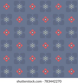 Simple geometric design. Ecru flowers pattern. Decorative indigo floral all over print. Summer ornament. Shabby chic vector seamless background. Printing block for paper, fabric, home textile.