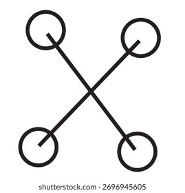 Einfaches geometrisches Design mit vier Kreisen, die durch diagonale Linien in X-Form verbunden sind.