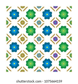 a simple geometric design with green blue floral on a white background for textile or misc purpose