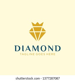 simple geometric elegant diamond crystal gem and crown logo design vector. universal premium brand template. beauty industry, jewelry, boutique, hotel, fashion brand icon