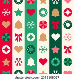 Simple geometric elements with stripes pattern design for christmas and new year celebration. 