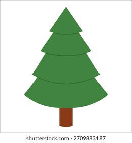 Sencillo siempreverde geométrico con amplias ramas en capas. Look minimalista y limpio para Navidades, invierno, bosque, vacaciones, niños y naturaleza. Vector plano. Dibujado a mano. Fondo aislado. 